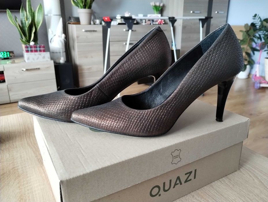 Szpilki czółenka damskie skórzane eleganckie brązowe 40 quazi