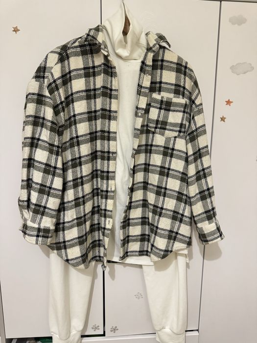 Белый вязаный костюм maritel L xl рубашка в клетку