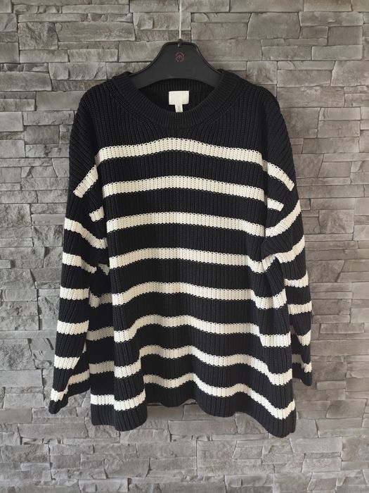 Jesienny oversizowy sweterek w paski H&m r. L-2xl