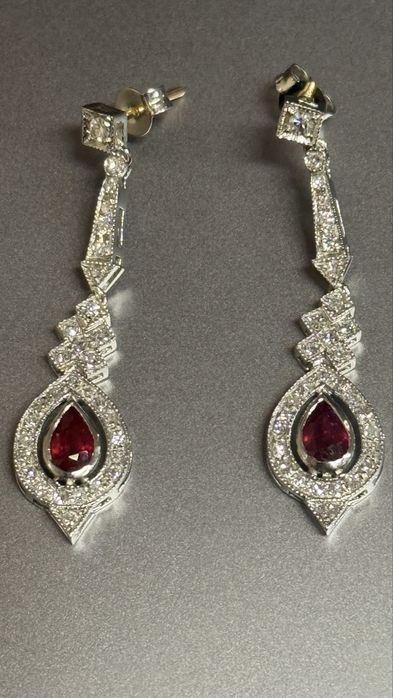 Kolczyki z diamentami brylantami i rubinem 950 5.97gr