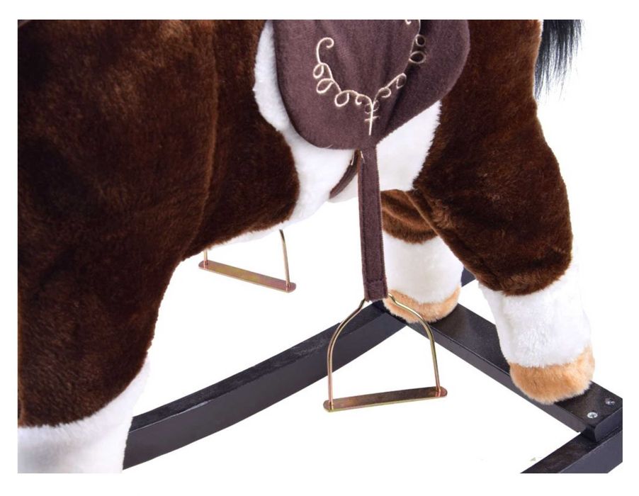 Duży konik Brązowy Koń na biegunach rży + ruchomy ogon i pysk