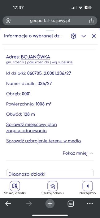 działka budowlana (20,5 ara) pod lasem   Kraśnik-Bojanówka