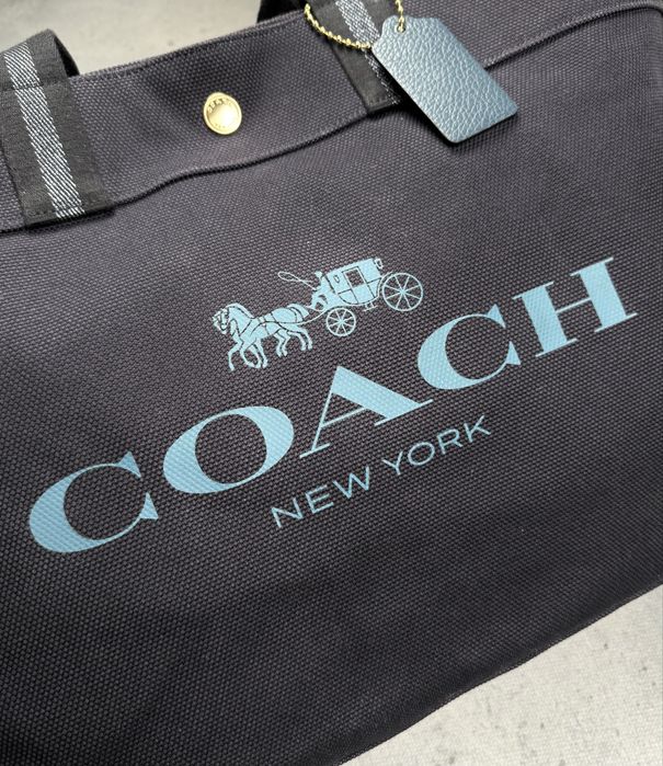 Torebka Coach New York Navi Canvas Tote Bag with Blue Strap