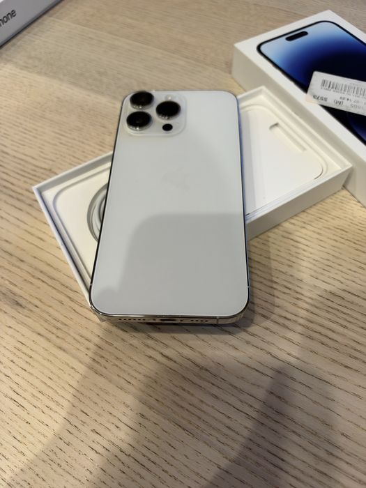 iPhone 14 Pro Max 256 GB - Silver, stan idealny, pełny komplet, nowy kabel