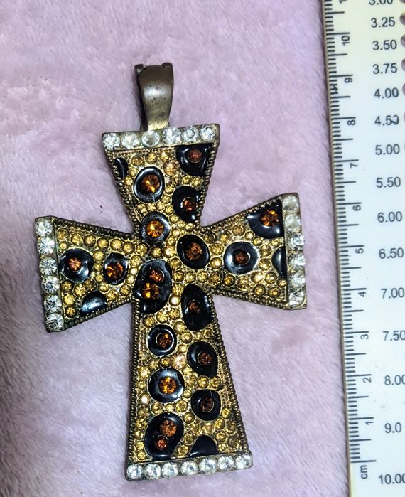 Cruz grande de bronze vintage pedras e enamel estilo Rap Hip Hop