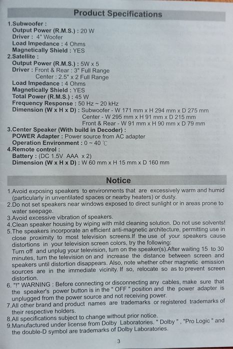 Dolby digital amplifier speaker system para playstation 2 ou dvd