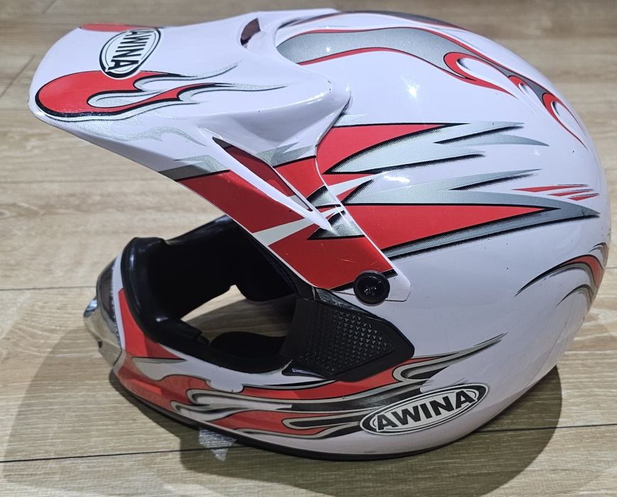 Kask crossowy enduro AWINA biało czerwony + google