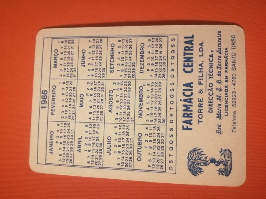 Calendário de bolso (1986) | Santo Tirso