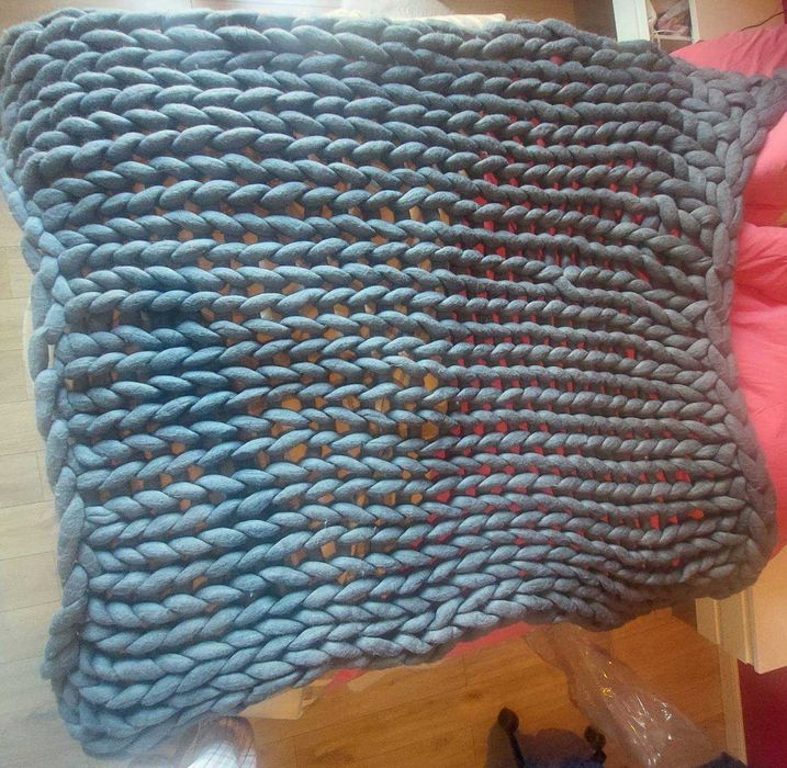 Koc wełna czesankowa grafit 140x150