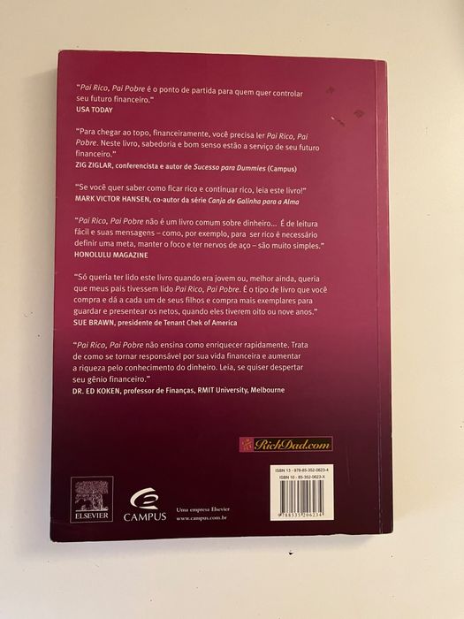Livro "Pai rico, pai pobre- o que os ricos ensinam aos seus filhos sobre dinheiro"- Robert T. Kiyosaki, Sharon  L. Lechter
