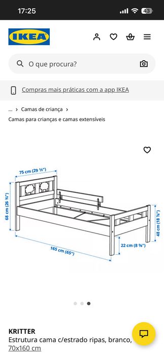 Cama criança Ikea Kritter +estrado + colchão + duas barras de proteção