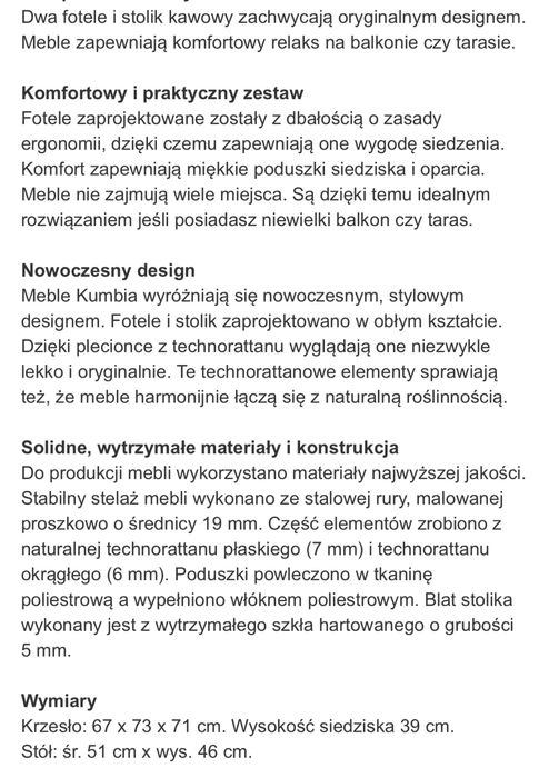 Meble ogrodowe/ balkonowe