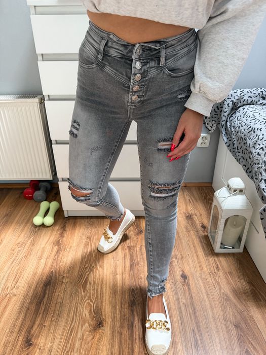 Nowe szare jeansy damskie rurki XS/S