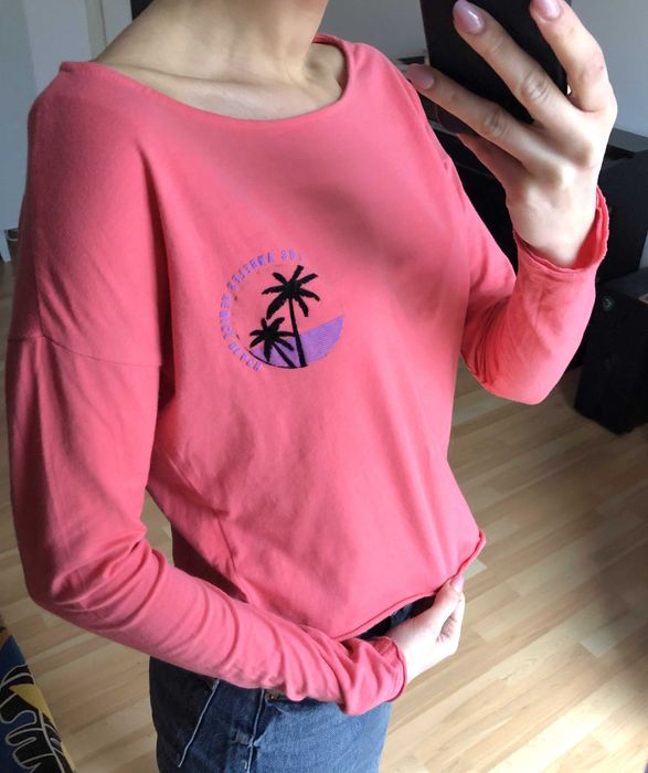 Koszulka z długim rękawem z nadrukiem, longsleeve różowy Reserved