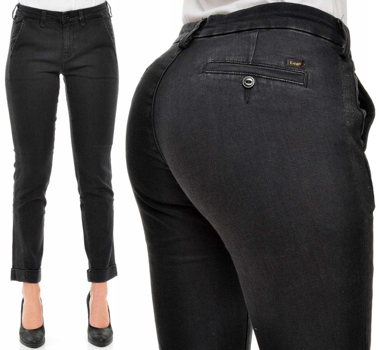 W27 L33 27/33 LEE Chino Tuxedo Grey L32AAEFC Relaxed Damskie Materiałwe Spodnie Jeansy Jeansowe Dżyny