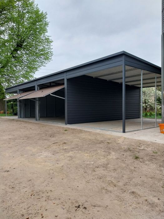 Garaż blaszany blaszak nowoczesny wygląd konstrukcja profil zamknięty