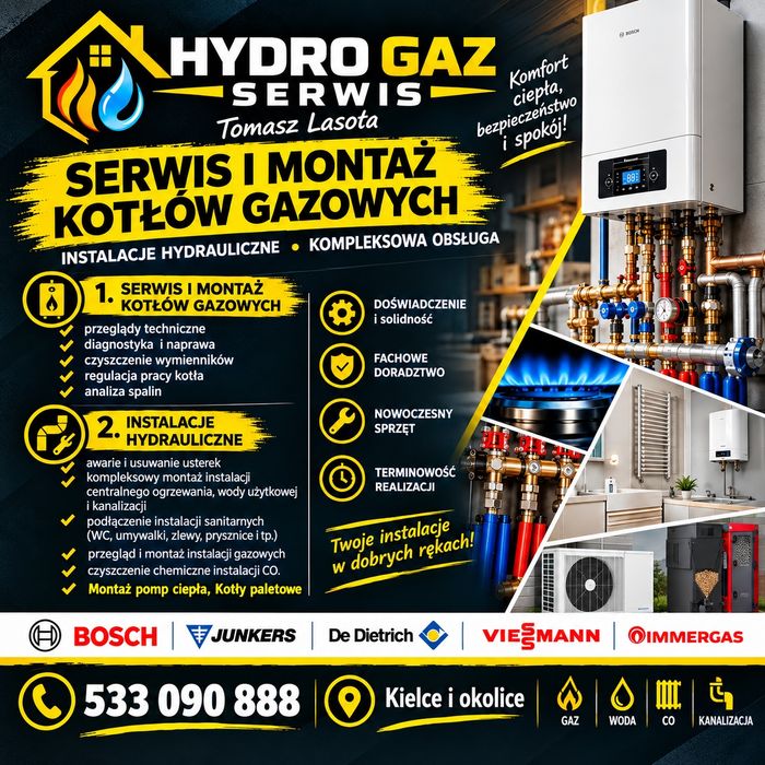 Uslugi hydrauliczne Hydraulik Serwis kotłów gazowych piecyków  – Kielce i okolice