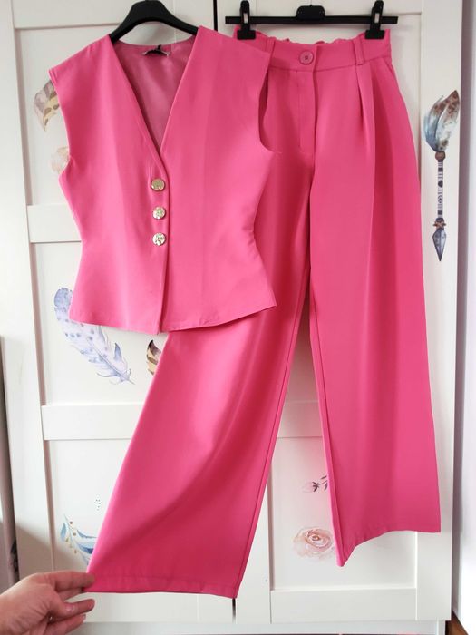 Garnitur kamizelka + spodnie  wide leg M L