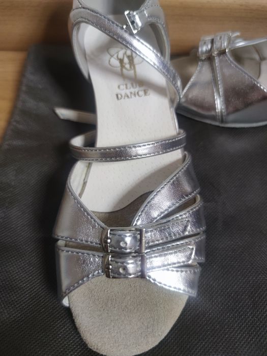 Туфли для танцев, танцевальные, натур. кожа, серебро, 21,5см стелька