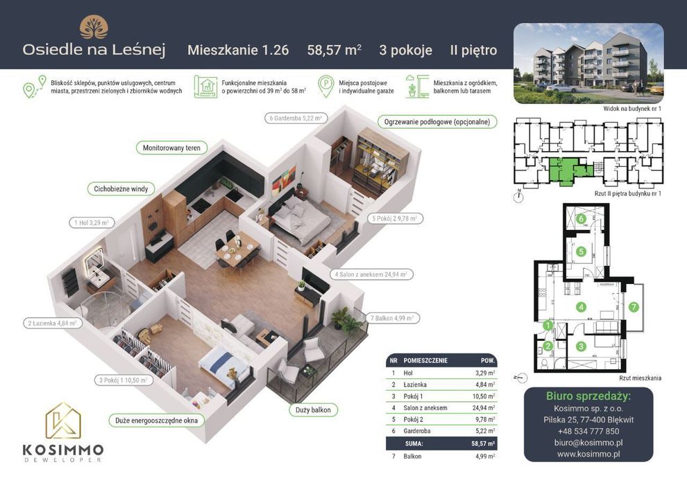 Nowa inwestycja - 3 pokoje, 2 piętro z balkonem