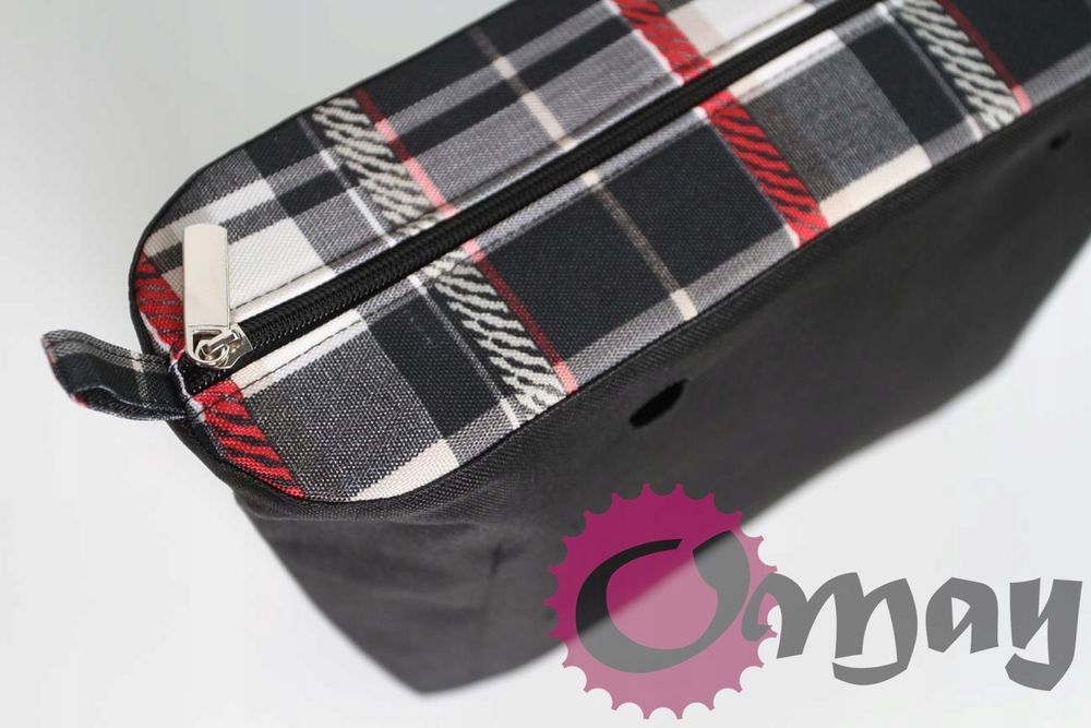 CZARNY organizer OBAG MINI krata beż czerwony 2 KIESZENIE wkład OMAY