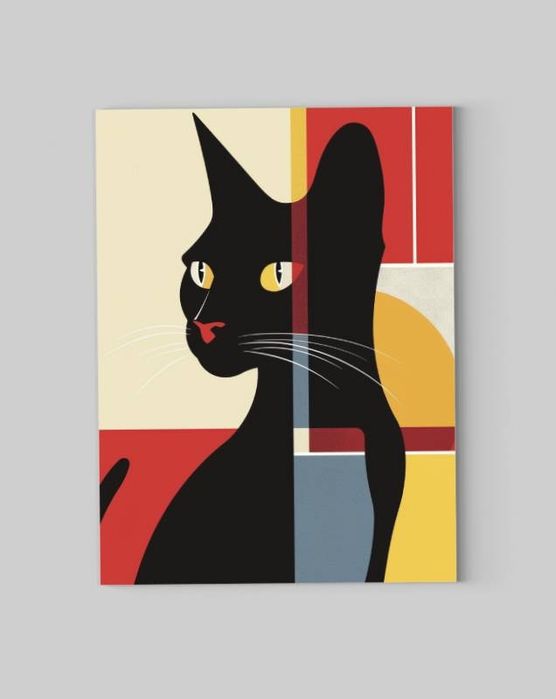Obraz Geometryczny Kot w Abstrakcji 45x60 cm na Płótnie