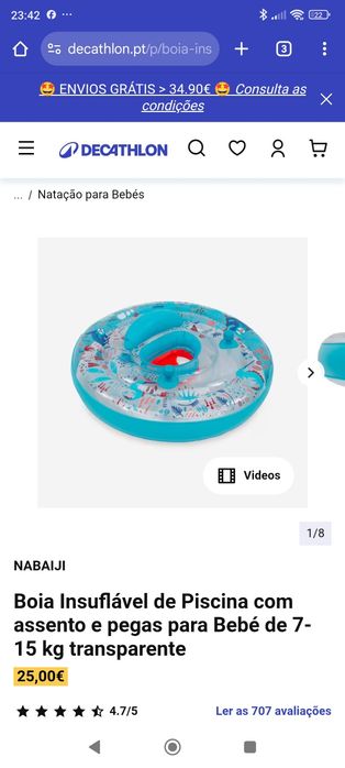 Boia Insuflável de Piscina com assento e pegas para Bebé de 7-15 kg