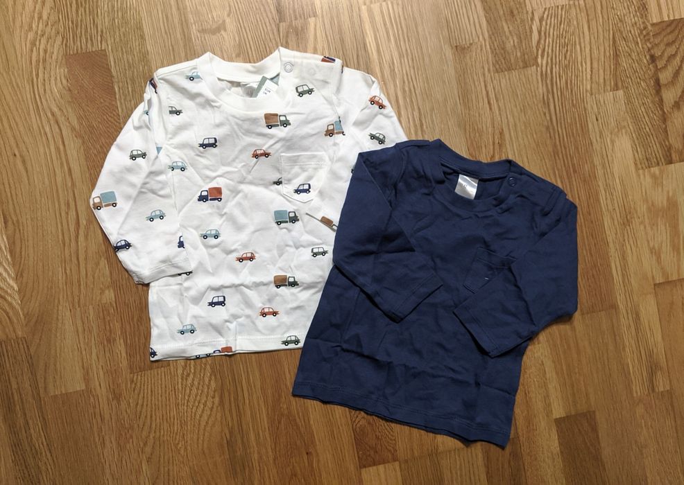Dwupak koszulek z długim rękawem H&M 68 chłopięce autka auta