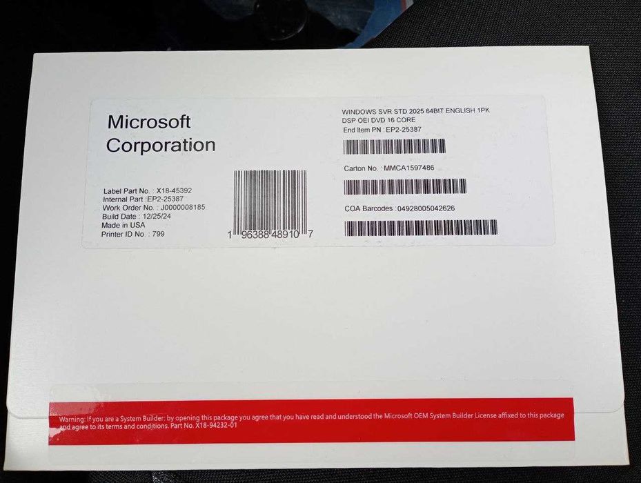 Windows Server Standard 2025 16core Licencja Nowa