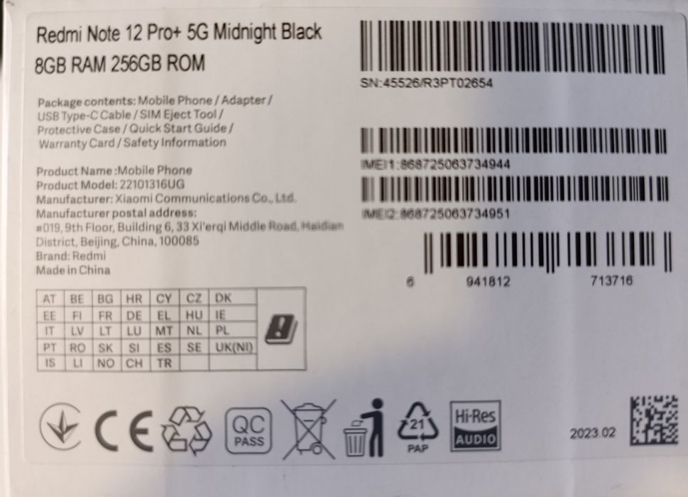 Xiaomi redmi note 12pro 5g+ ładowarka