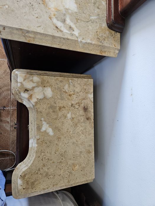 Cómoda com espelho + 2 mesinhas de cabeceira madeira e pedra mármore