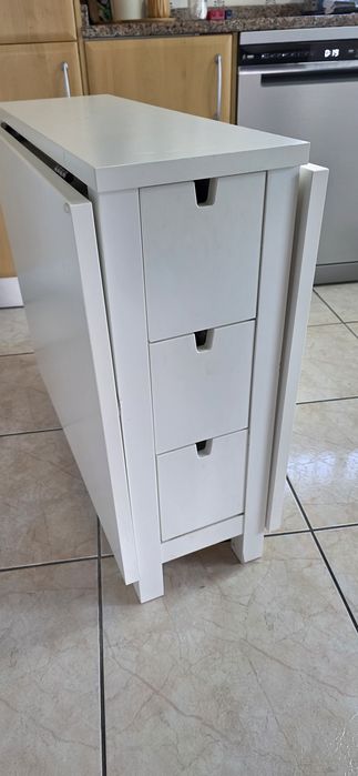 Mesa dobrável em lacado branco com 6 gavetas