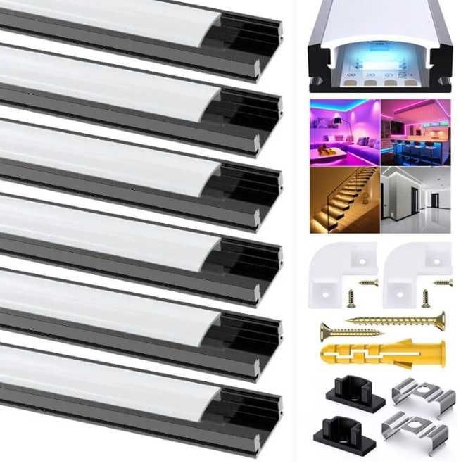 Czarne profile aluminiowe LED 1 m z osłoną