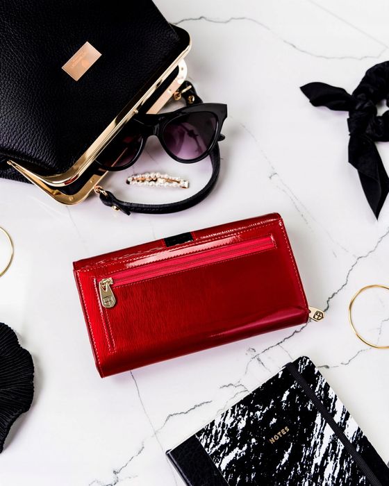 PETERSON portfel damski skórzany elegancki lakierowany P193 czerwony