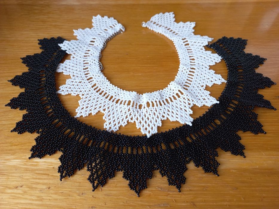 Біла та чорна силянки з бісеру, кольє на шию, ожерельє, намисто, бісер
