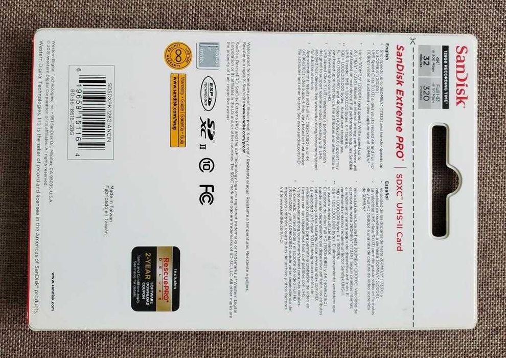 Карта пам'яті SanDisk 128 GB SDXC UHS-II U3 V90 Extreme Pro