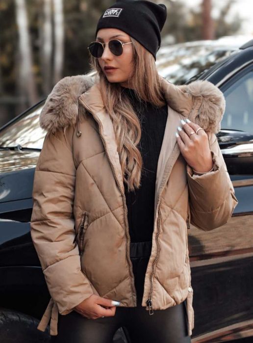 Kurtka pikowana futerko kaptur