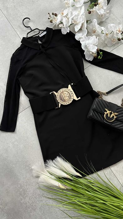 Sukienka czarna elegancka do szkoły Szachownica rozmiar S