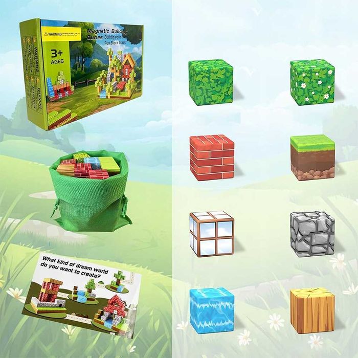 Klocki konstrukcyjne magnetyczne 100 el. styl Minecraft dla dzieci HIT