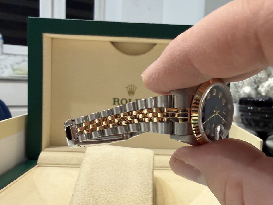 Rolex Datejust 26 mm stal/złoto piękna niebieska tarcza z diamentami