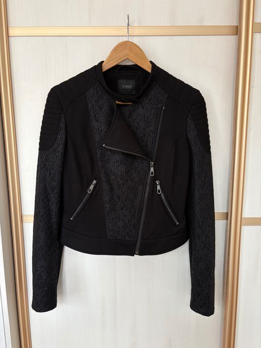 Оригинальная куртка Guess ветровка пиджак с кружевом косуха бомбер