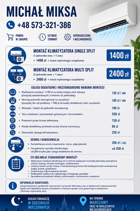 Montaż klimatyzacji - Warszawa i okolice