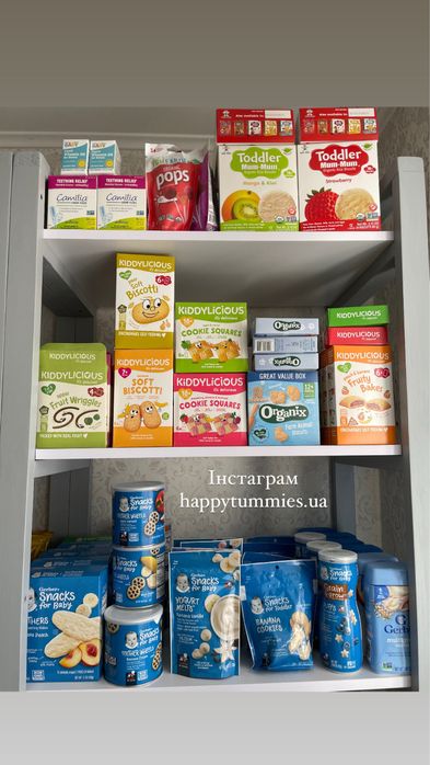 Дитячі снеки/печиво/вафлі/кукурудзяні палички/каші/рисові хлібці