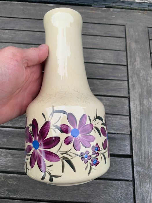 Stary Ręcznie malowany wazon Tułowice, 23cm , PRL