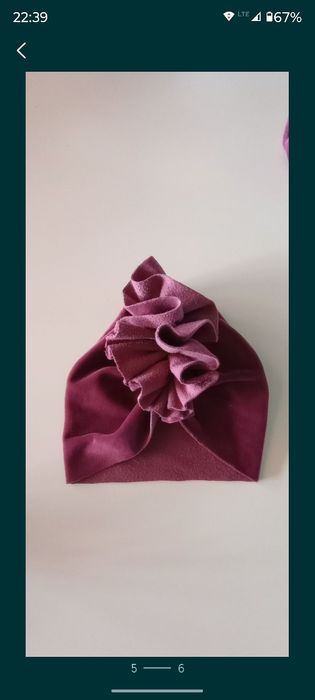 Czapka turban bordo miły welur jesienna obwód 40/42