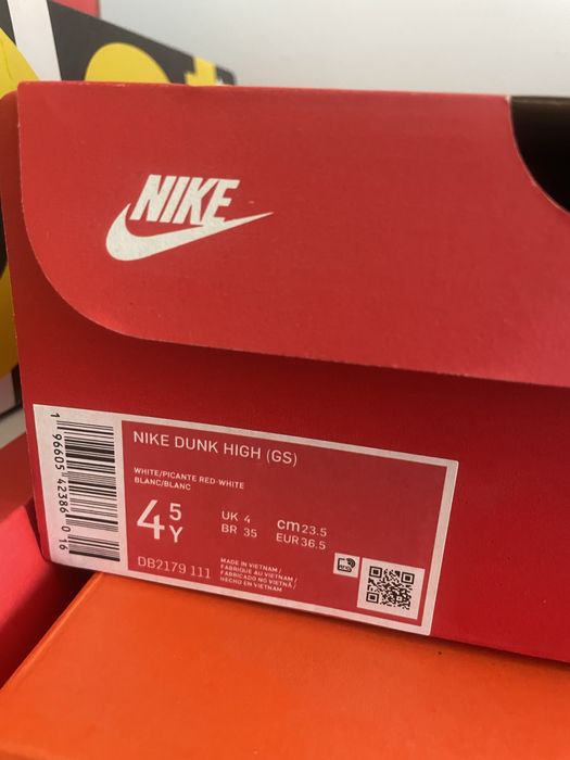 Ténis Nike Dunk High (GS) brancos e laranja 36,5