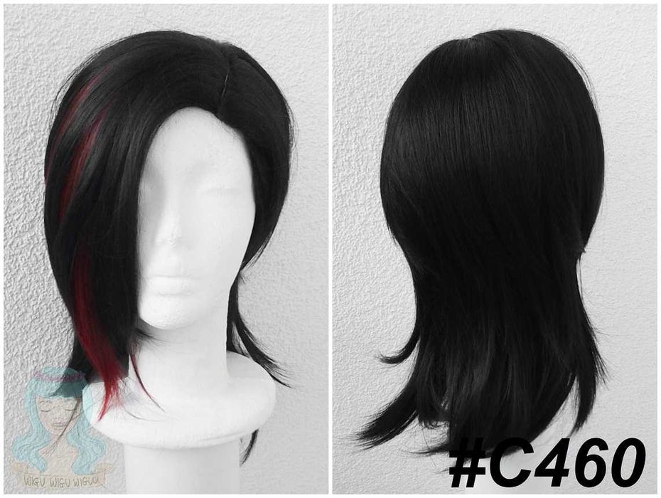 VI Arcane LoL cosplay czarny wig czarna peruka z czerwonymi pasemkami