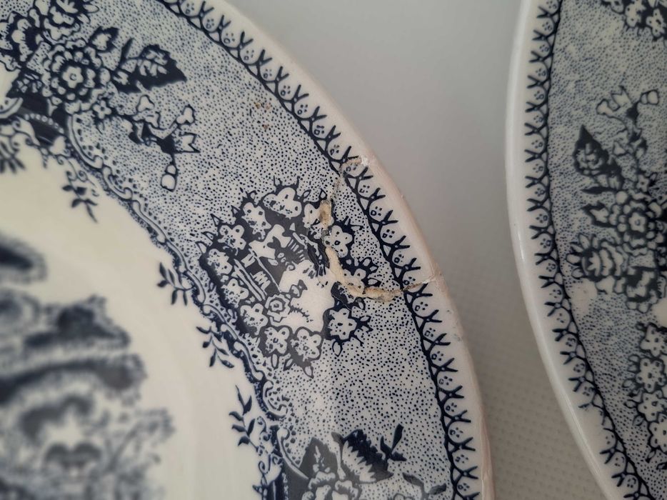 4 Pratos Sopa vintage, com padrão Cavalinho cor azul, Fábrica Sacavém