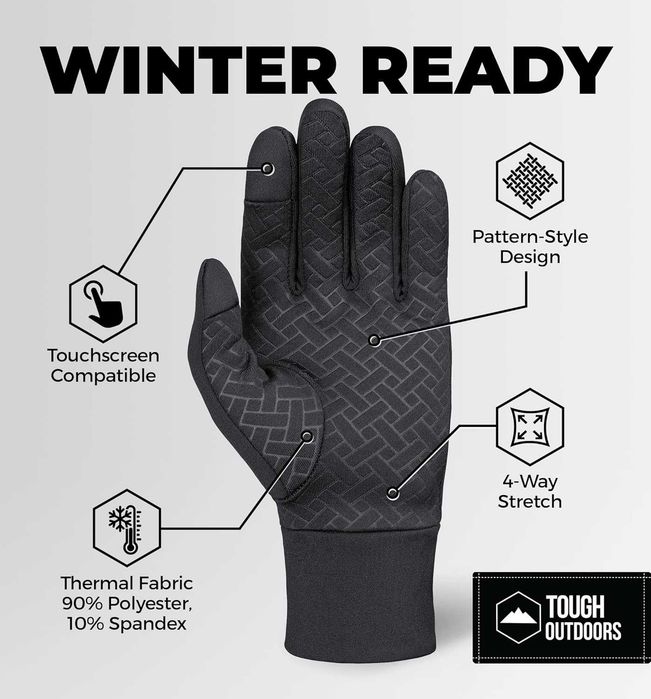 Tough Outdoors rękawice do biegania L/XL na rower termiczne dotykowe