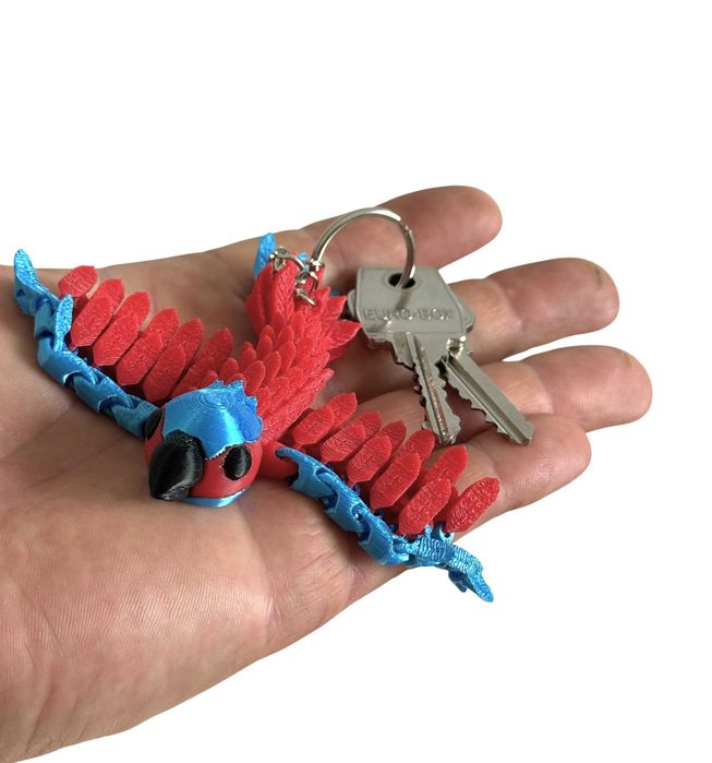 Papuga Ara 3D – przegubowy brelok, ruchoma figurka, zabawka, prezent